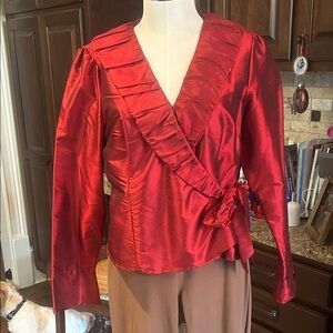 Sunny Leigh Sz 14 100% Silk Red Wrap Top GUC